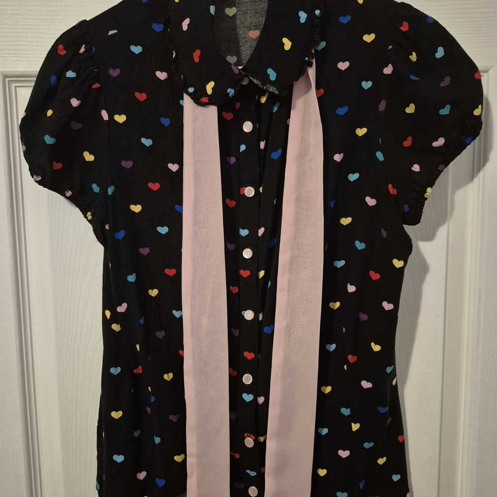 Hell Bunny Black Dress with Colorful Heart Patterns